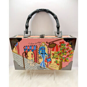 Handcrafted Cigar Box "I Live To Shop' Beaded Purse W/Bamboo Handle